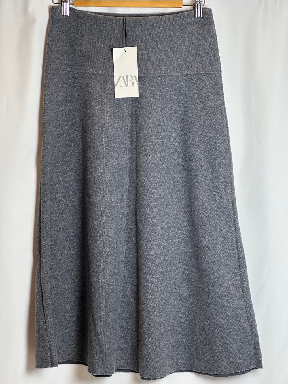 Zara Light Gray Knit A-Line Skirt Size M NWT - Picture 2 of 8